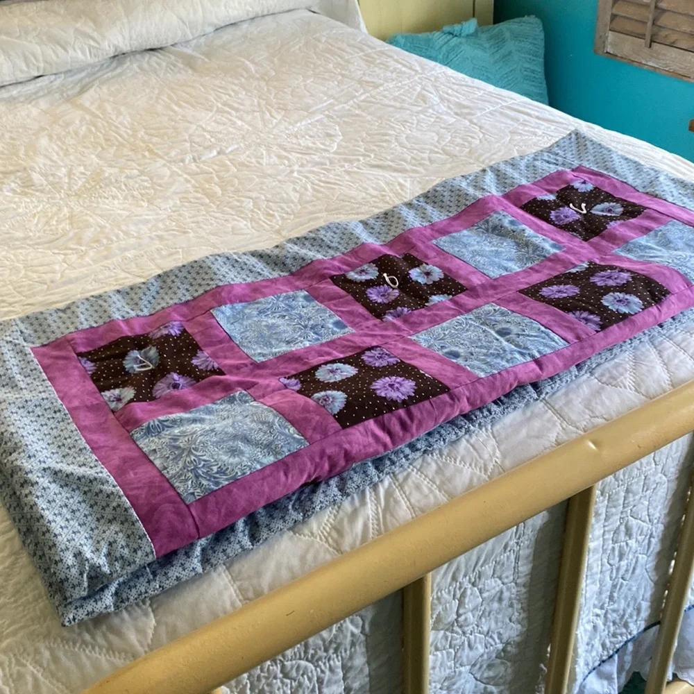Purple Blue Patchwork Cotton Tie-Knot Lap Quilt